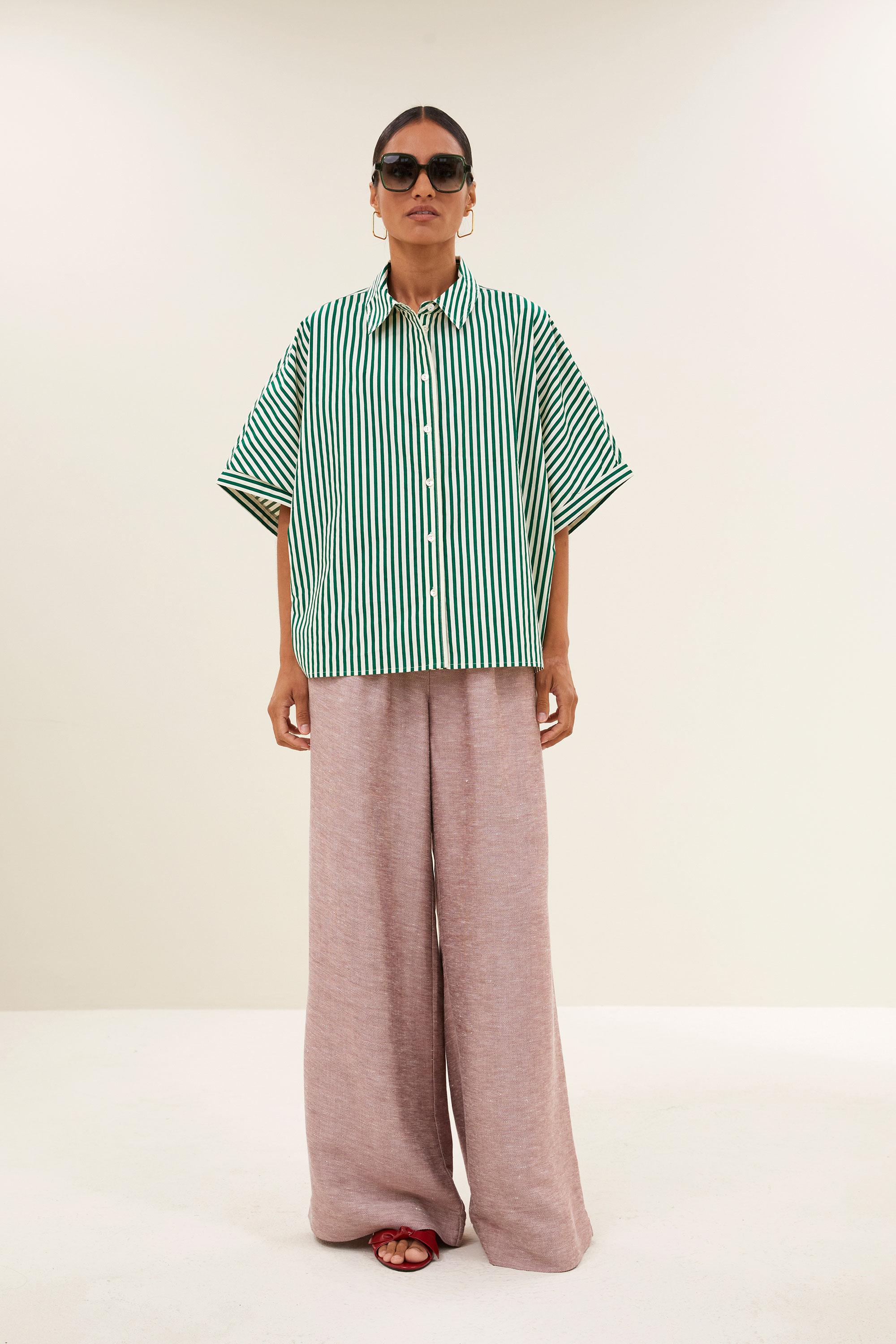 By-Bar Sunny Stripe Blouse Evergreen Damen Bluse grün weiß